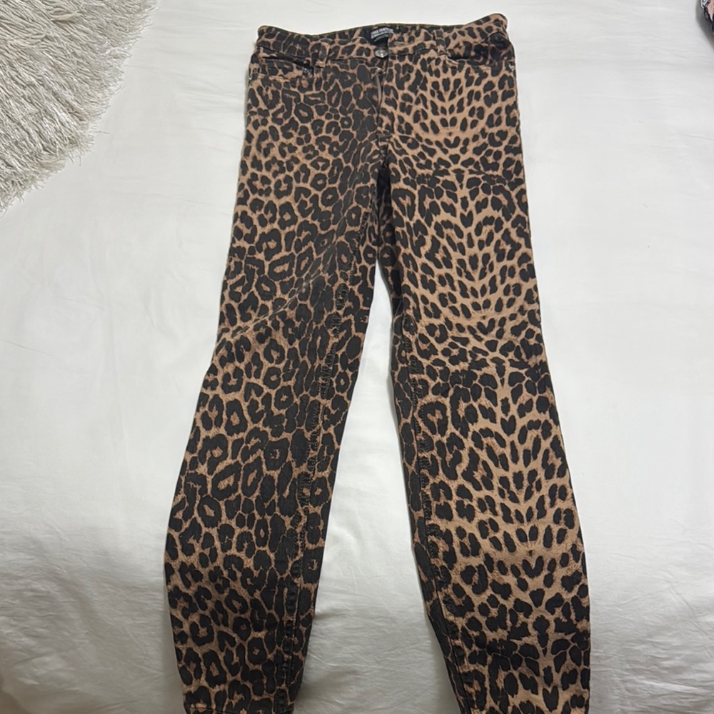 Zara Leopard Print Skinny Jeans - Brown and Black